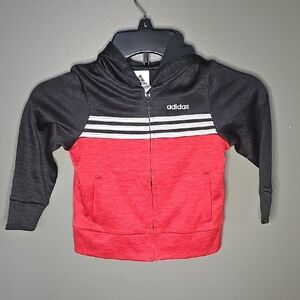 Adidas Red and Black Color-Blocked Hoodie